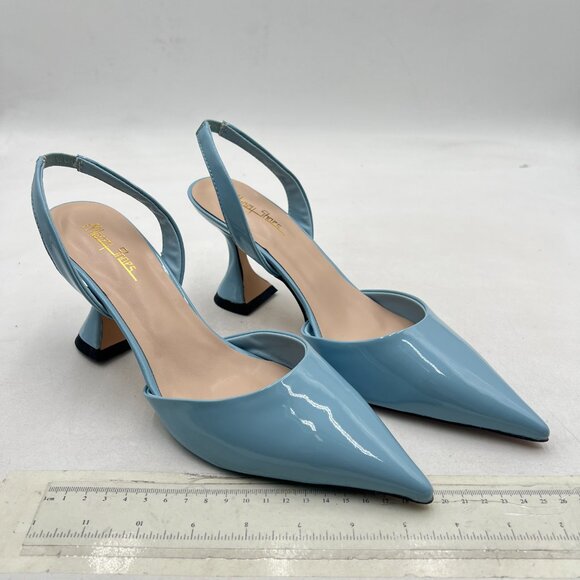 Milooey shoes Blue Pointed Toe Slingback Sandal Block High Heeled Slip On Pumps - Picture 3 of 7